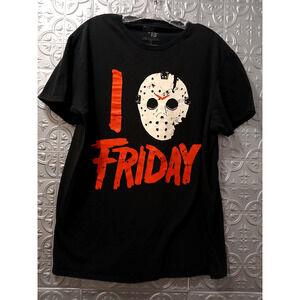 Friday The 13Th Jason Mask T-Shirt Men’s Sz L Black Graphic Scary Halloween Fear